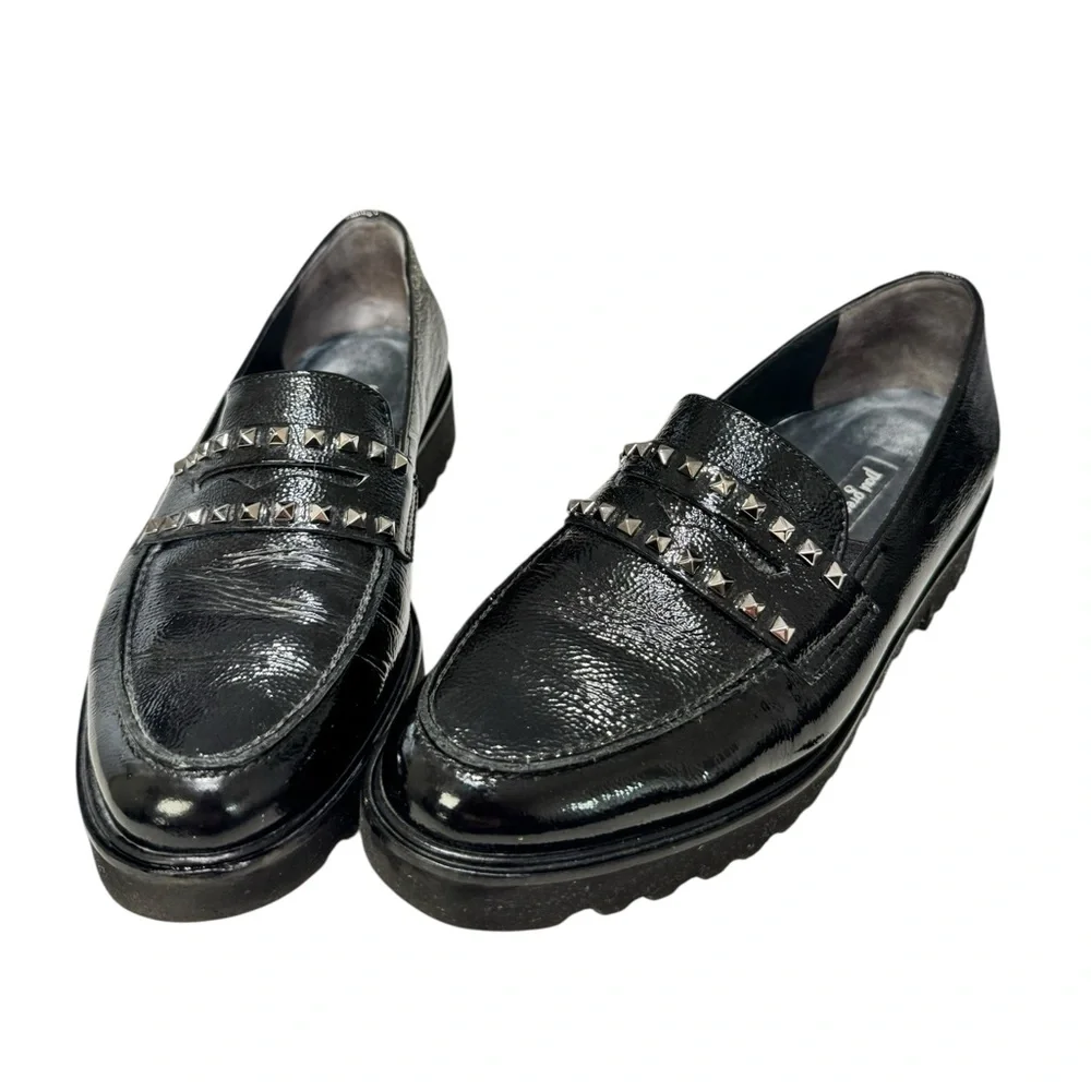 Paul Green Sofia Black Patent Studded Platform Loafers Shoes Size 6.5